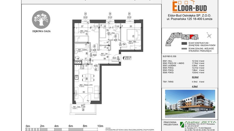 Rzut - Mieszkanie na sprzedaż 3 pokoje o powierzchni 62,34 m² - numer K6 B59 w Dębowa Oaza