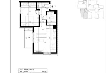 Rzut - Mieszkanie na sprzedaż 2 pokoje o powierzchni 47,48 m² - numer M12 w Trybuny Ludów 3