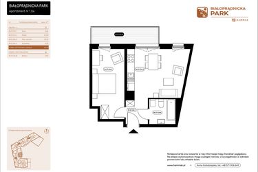 Rzut - Mieszkanie na sprzedaż 2 pokoje o powierzchni 40,33 m² - numer 1.04 w Białoprądnicka Park