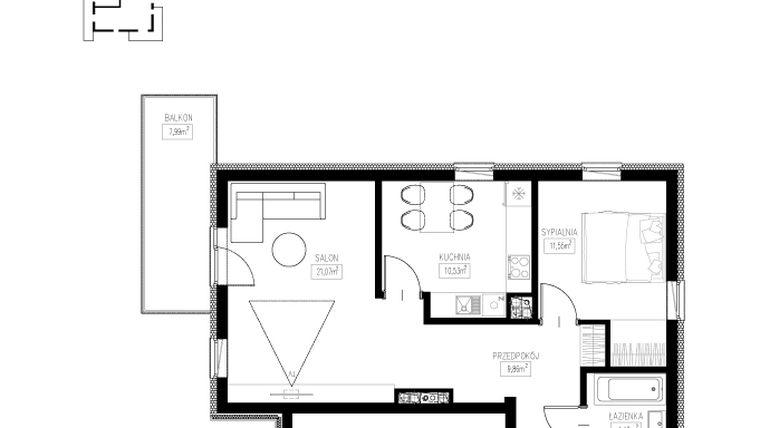 Rzut - Mieszkanie na sprzedaż 2 pokoje o powierzchni 57,43 m² - numer M-10 w Nowa Akacjowa