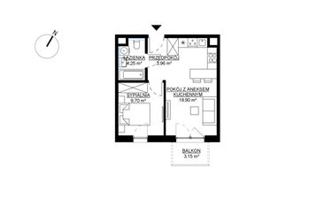 Rzut - Mieszkanie na sprzedaż 2 pokoje o powierzchni 36,81 m² - numer M72 w KWADRAT etap 2