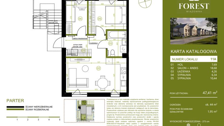Rzut - Mieszkanie na sprzedaż 3 pokoje o powierzchni 47,41 m² - numer 11A w Wiązowna Forest