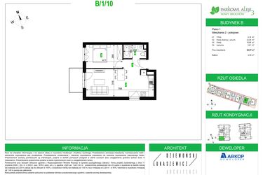 Rzut - Mieszkanie na sprzedaż 2 pokoje o powierzchni 40,97 m² - numer B/1/10 w Osiedle Parkowe Aleje etap III