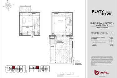 Rzut - Mieszkanie na sprzedaż 1 pokój o powierzchni 39,56 m² - numer A.45 w Osiedle Platynowe