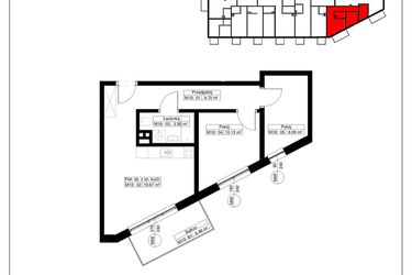 Rzut - Mieszkanie na sprzedaż 3 pokoje o powierzchni 51,51 m² - numer 10 w Światowida 61B