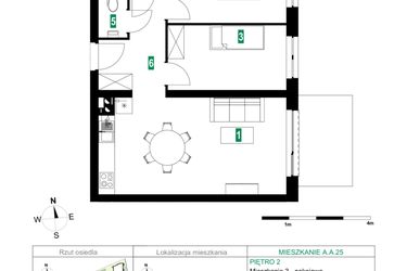 Rzut - Mieszkanie na sprzedaż 3 pokoje o powierzchni 60,06 m² - numer A.A.25 w Park Śliwowa