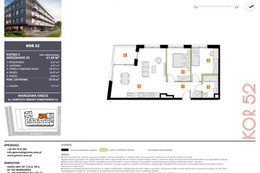 Rzut - Mieszkanie na sprzedaż 3 pokoje o powierzchni 59,39 m² - numer M29 w KOR 52