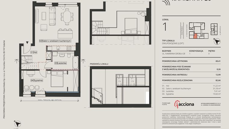 Rzut - Mieszkanie na sprzedaż 2 pokoje o powierzchni 83,37 m² - numer 28.1 w Kamienna 28