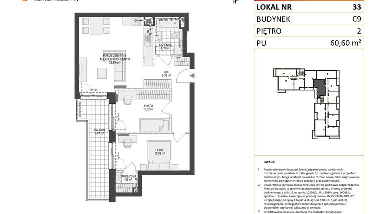 Rzut - Mieszkanie na sprzedaż 3 pokoje o powierzchni 60,6 m² - numer C9.33 w Konstelacja etap V
