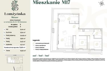 Rzut - Mieszkanie na sprzedaż 3 pokoje o powierzchni 72,89 m² - numer 17 w Łomżyńska Skwer
