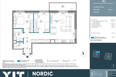 Rzut - Mieszkanie na sprzedaż 3 pokoje o powierzchni 67,5 m² - numer 43 w Nordic Górka Narodowa