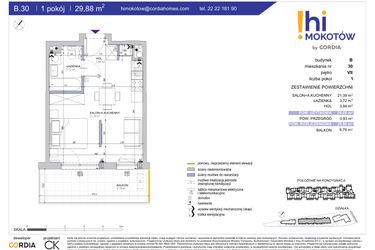 Rzut - Mieszkanie na sprzedaż 1 pokój o powierzchni 29,88 m² - numer A1.B.30 w Hi Mokotów