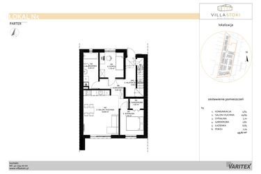 Rzut - Mieszkanie na sprzedaż 3 pokoje o powierzchni 49,67 m² - numer N5 w Villa Stoki (mieszkania)