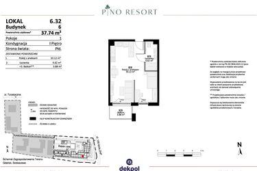 Rzut - Mieszkanie na sprzedaż 2 pokoje o powierzchni 37,74 m² - numer 6.32 w Pino Resort