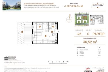 Rzut - Mieszkanie na sprzedaż 2 pokoje o powierzchni 36,52 m² - numer JAR-III-C-LM-M42 w Osiedle JAR Heweliusza etap III