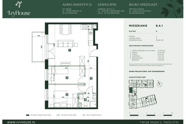 Rzut - Mieszkanie na sprzedaż 3 pokoje o powierzchni 54,9 m² - numer B.4.1 w IVY HOUSE