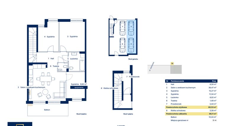 Rzut - Mieszkanie na sprzedaż 3 pokoje o powierzchni 80,53 m² - numer 14 w Nova Jeziorowa 2