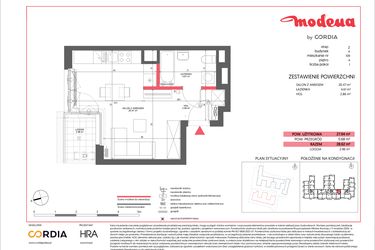 Rzut - Mieszkanie na sprzedaż 1 pokój o powierzchni 27,94 m² - numer A.109 w Modena II