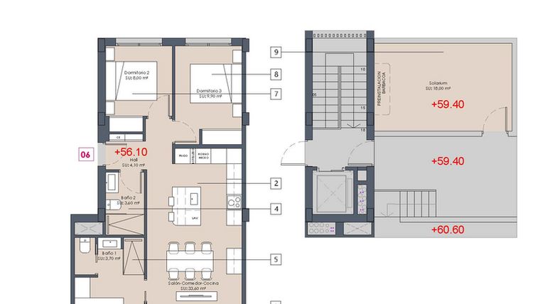 Rzut - Mieszkanie na sprzedaż 3 pokoje o powierzchni 86 m² - numer 2-EA w Mieszkania w Benijófar - 55227804