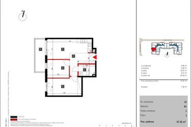 Rzut - Mieszkanie na sprzedaż 3 pokoje o powierzchni 57,32 m² - numer 12 w Mochtyńska 56