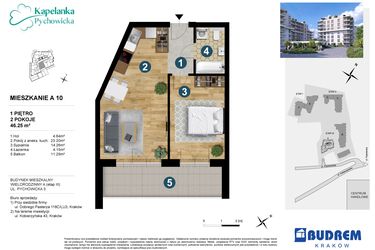 Rzut - Mieszkanie na sprzedaż 2 pokoje o powierzchni 46,25 m² - numer A.10 w Kapelanka-Pychowicka Etap III