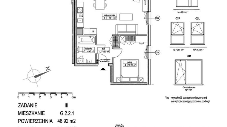 Rzut - Mieszkanie na sprzedaż 2 pokoje o powierzchni 46,93 m² - numer G.2.2.1 w Atut III