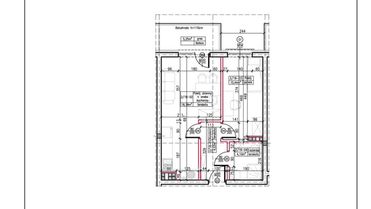 Rzut - Mieszkanie na sprzedaż 2 pokoje o powierzchni 37,85 m² - numer A.18 w Kąpielowa 2A