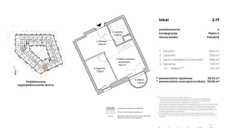 Rzut - Mieszkanie na sprzedaż 1 pokój o powierzchni 30,8 m² - numer 2.17 w OVAL SKY