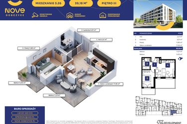Rzut - Mieszkanie na sprzedaż 2 pokoje o powierzchni 39,18 m² - numer M26 w Nove Dobczyce