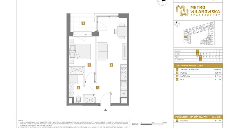 Rzut - Mieszkanie na sprzedaż 2 pokoje o powierzchni 35,74 m² - numer 10 w Apartamenty Metro Wilanowska
