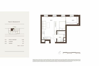 Rzut - Mieszkanie na sprzedaż 1 pokój o powierzchni 33,12 m² - numer 6.8 w Piwna 21
