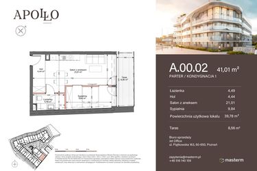 Rzut - Mieszkanie na sprzedaż 2 pokoje o powierzchni 39,78 m² - numer A.0.02 w Apollo Residence