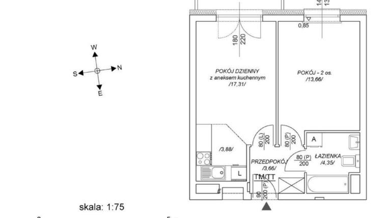Rzut - Mieszkanie na sprzedaż 2 pokoje o powierzchni 38,98 m² - numer M62 w Osiedle Mała Dziesiąta etap II