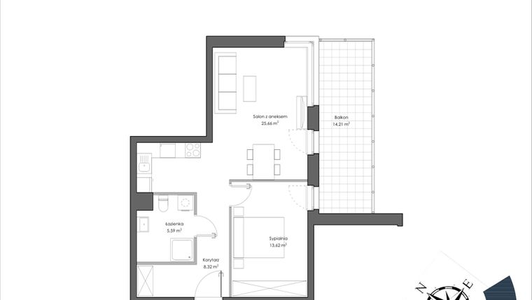 Rzut - Mieszkanie na sprzedaż 2 pokoje o powierzchni 54,31 m² - numer H.304 w Nautica Resort etap III