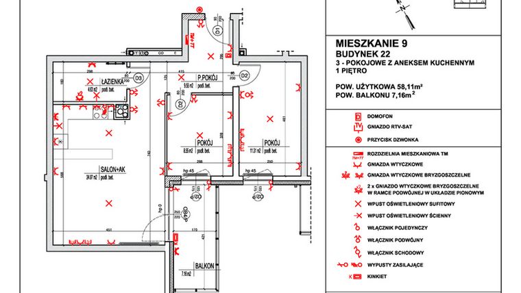Rzut - Mieszkanie na sprzedaż 3 pokoje o powierzchni 58,11 m² - numer 9 w Osiedle 4 Pory Roku - Etap VIII