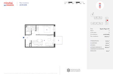 Rzut - Mieszkanie na sprzedaż 2 pokoje o powierzchni 40,33 m² - numer A3.101.M06 w Mieszkaj w mieście - Ogrody Glogera