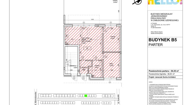 Rzut - Mieszkanie na sprzedaż 3 pokoje o powierzchni 54,35 m² - numer B5.1 w HELLO! KUKUŁKI bud. B