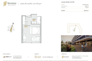 Rzut - Mieszkanie na sprzedaż 1 pokój o powierzchni 28,25 m² - numer H.2.33 w Harmony Resort