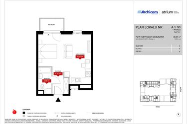 Rzut - Mieszkanie na sprzedaż 1 pokój o powierzchni 36,67 m² - numer A5 60 w Atrium - Nowy Szczepin