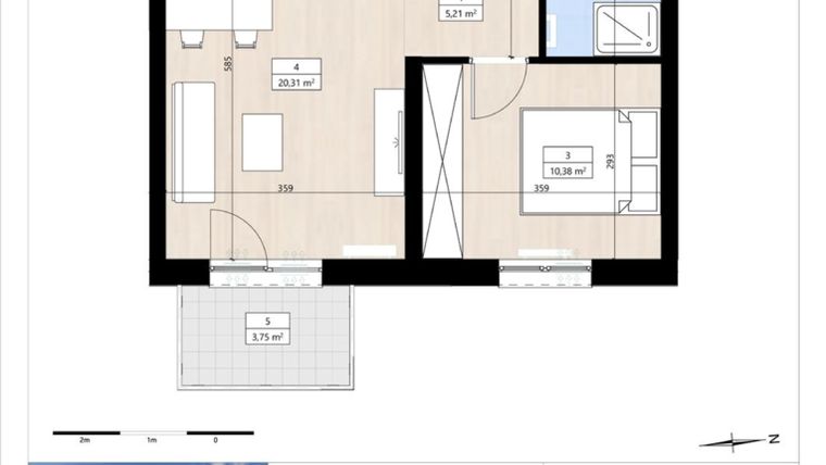 Rzut - Mieszkanie na sprzedaż 2 pokoje o powierzchni 40,13 m² - numer B4/2/29 w Montano bud. B4