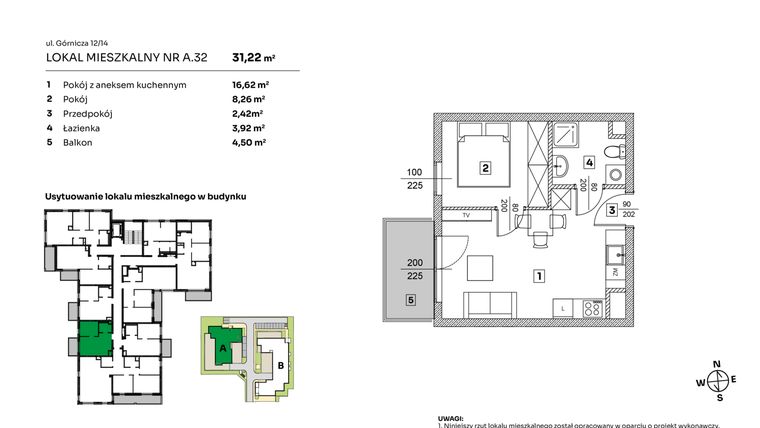 Rzut - Mieszkanie na sprzedaż 2 pokoje o powierzchni 31,22 m² - numer A.32 w Parkove Love