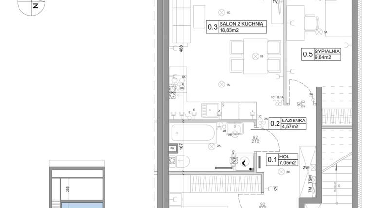 Rzut - Mieszkanie na sprzedaż 3 pokoje o powierzchni 51,15 m² - numer 61 w Boska Ksawerowska IV