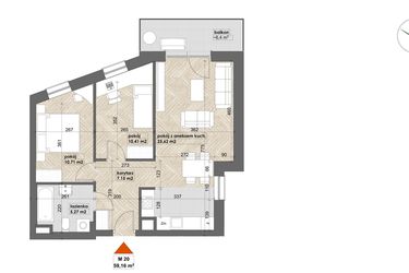 Rzut - Mieszkanie na sprzedaż 3 pokoje o powierzchni 59,16 m² - numer 20 w Apartamenty Śródmieście