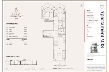 Rzut - Mieszkanie na sprzedaż 3 pokoje o powierzchni 55,87 m² - numer C.38 w Młyny Mogilska