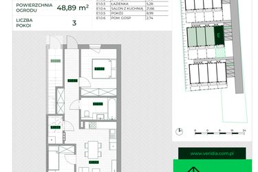Rzut - Mieszkanie na sprzedaż 3 pokoje o powierzchni 57,5 m² - numer E1 w Zielona Krzyszkowicka