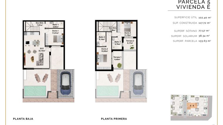 Rzut - Dom na sprzedaż 3 pokoje o powierzchni 117,72 m² - numer E w Dom szeregowy w Benijófar - 51866504