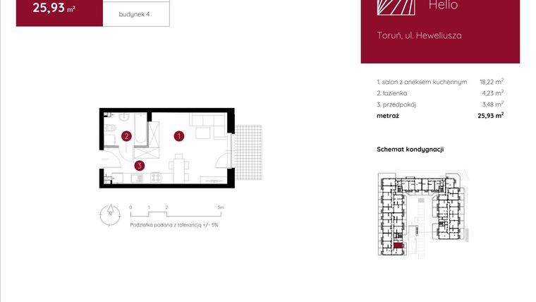 Rzut - Mieszkanie na sprzedaż 1 pokój o powierzchni 25,93 m² - numer 4.A.0.01 w Murapol Helio bud. 1 i 4