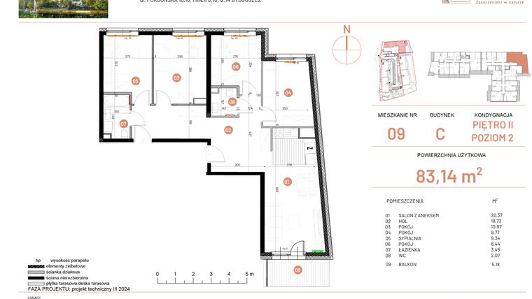 Rzut - Mieszkanie na sprzedaż 4 pokoje o powierzchni 83,14 m² - numer 18.9 w Osiedle Nowe Horyzonty etap II