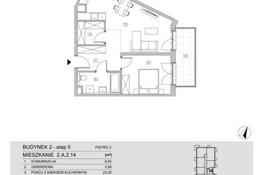 Rzut - Mieszkanie na sprzedaż 2 pokoje o powierzchni 53,67 m² - numer 2.A.2.14 w ATAL Apollina II
