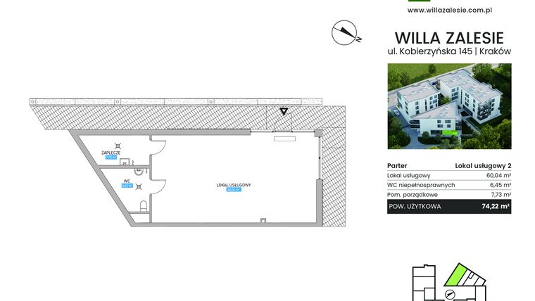 Rzut - Lokal użytkowy na sprzedaż 1 pokój o powierzchni 74,22 m² - numer L2 w Willa Zalesie
